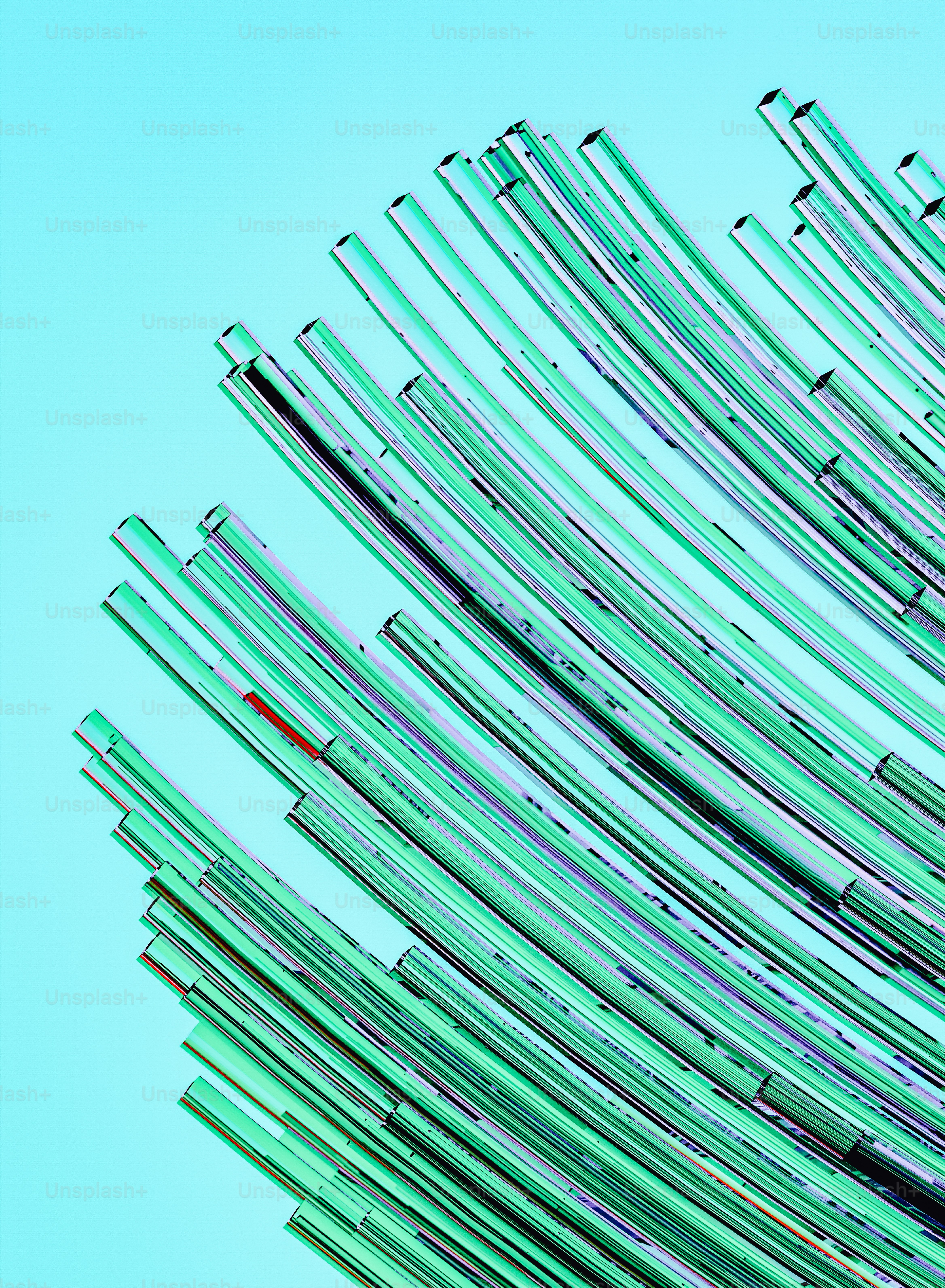 a blue background with a large amount of glass rods