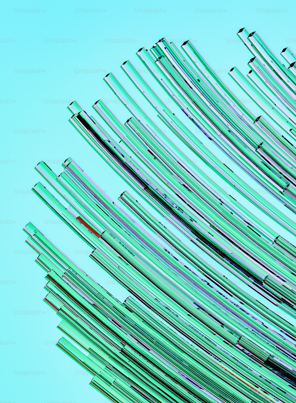 a blue background with a large amount of glass rods