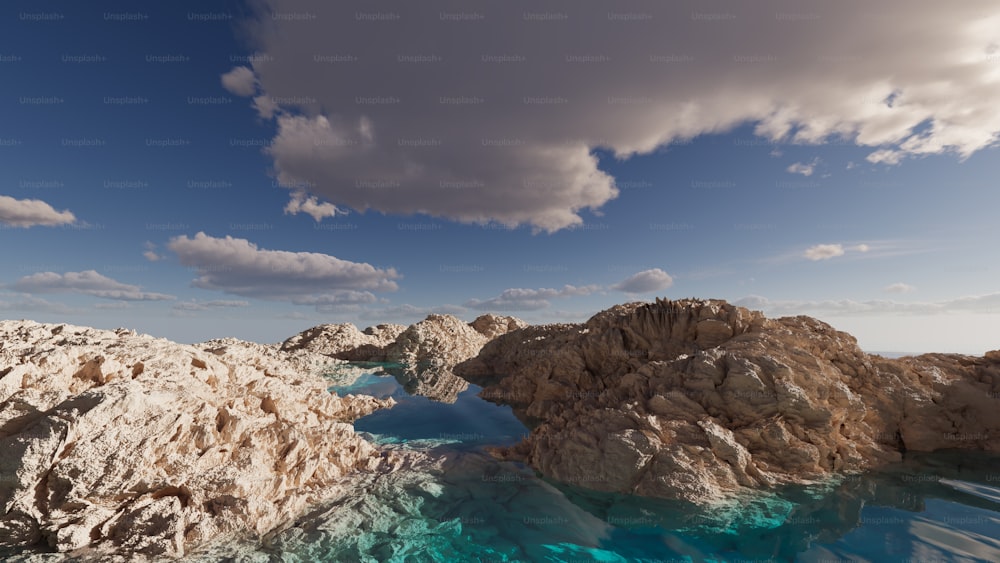 a rock formation in the middle of a body of water