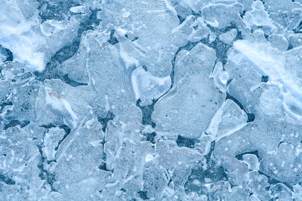 a close up view of ice and water