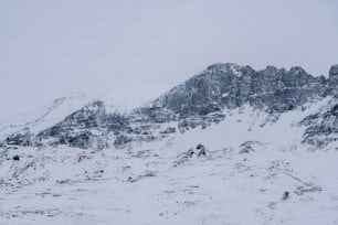 a mountain covered in snow with a sky background