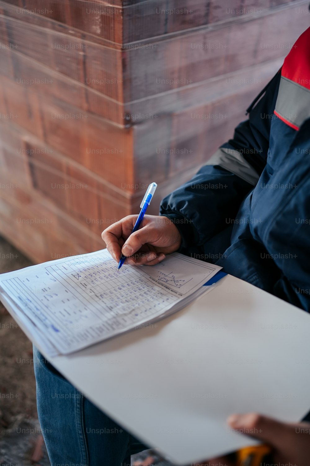 uma pessoa segurando uma caneta e escrevendo em um pedaço de papel