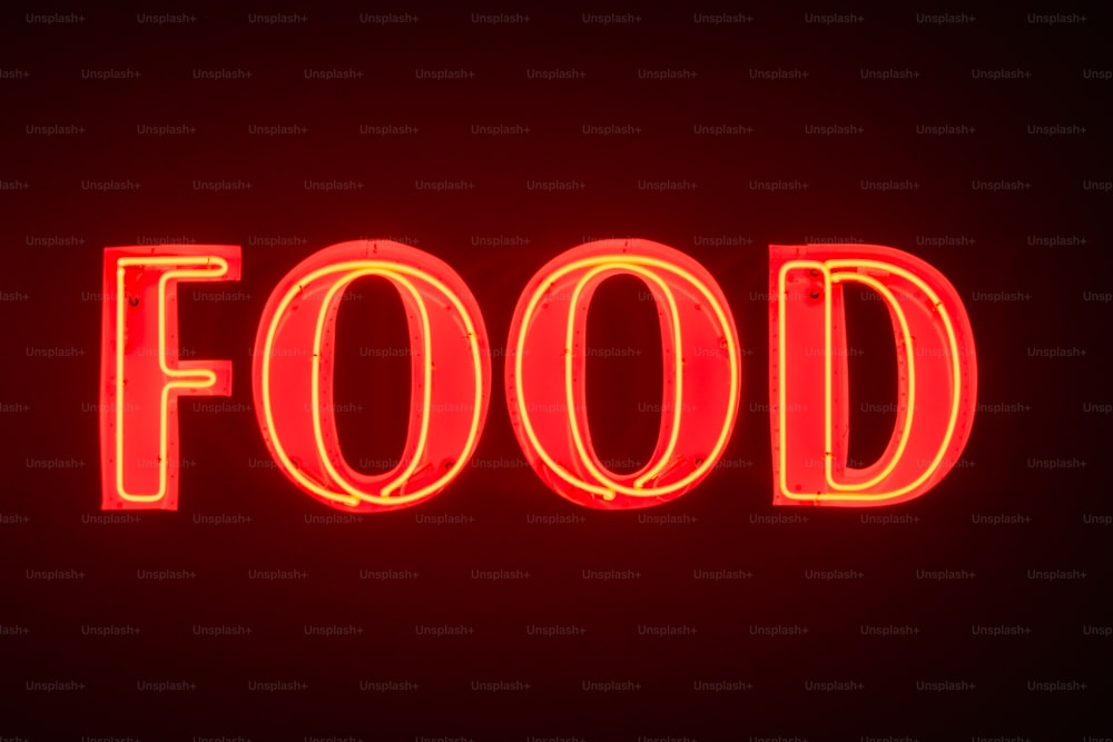 a neon sign that says food on it