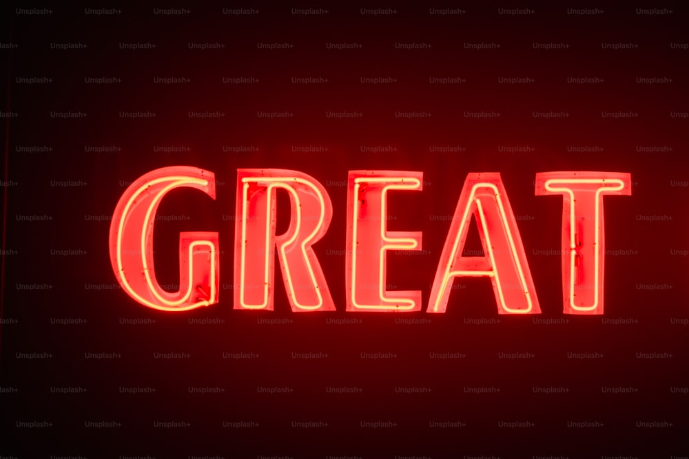 a red neon sign that says great on it