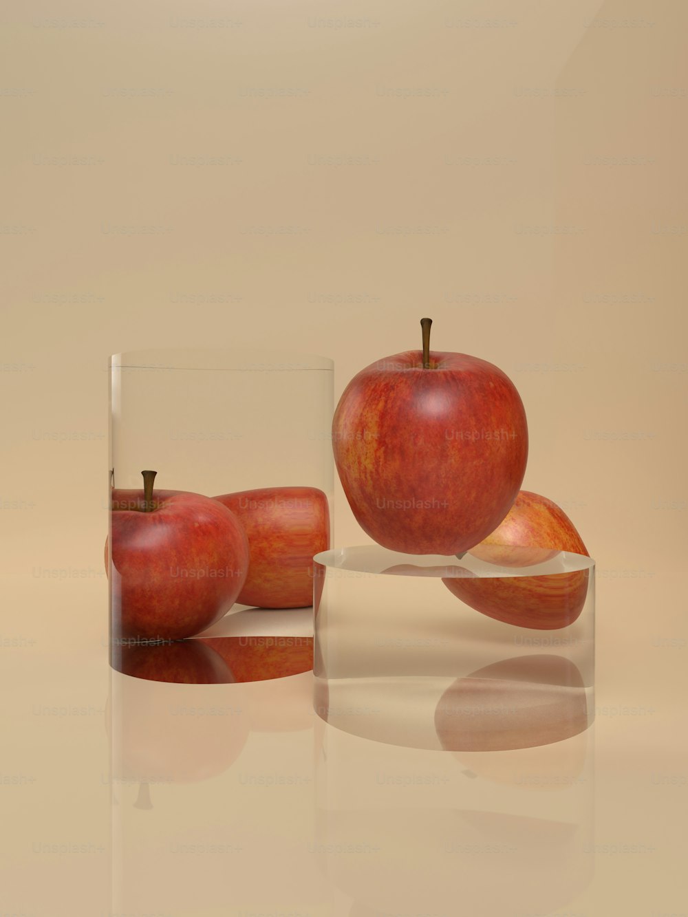 a glass with some apples inside of it