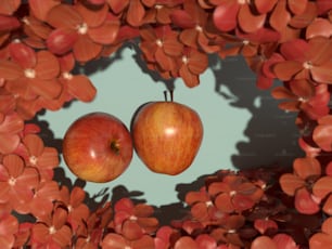 Un par de manzanas sentadas encima de una mesa