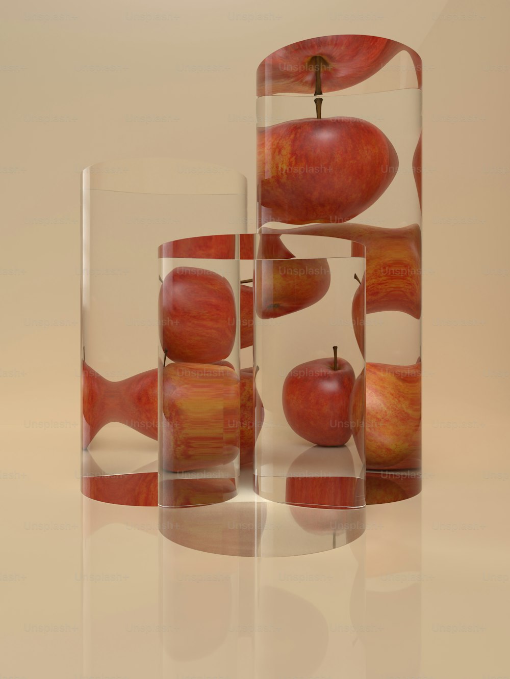 a glass vase with apples inside of it