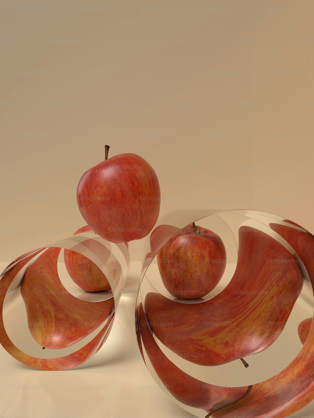 a glass plate with two apples on top of it