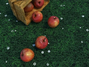 un dipinto di mele e un cesto di mele