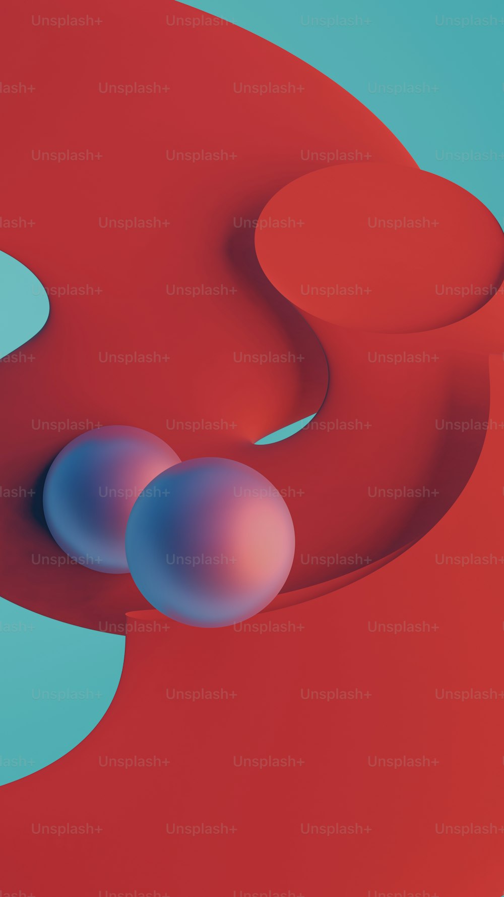 Un objeto rojo con tres bolas azules
