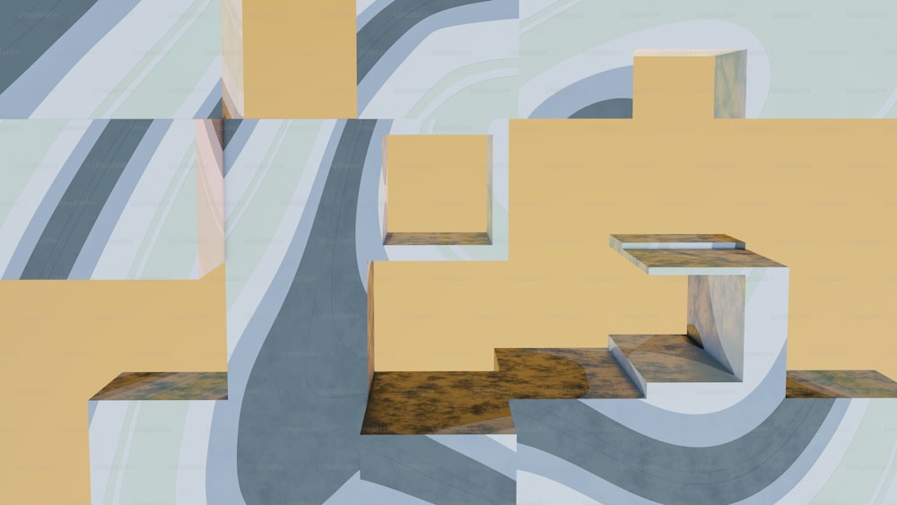 a digital painting of a staircase with a yellow background