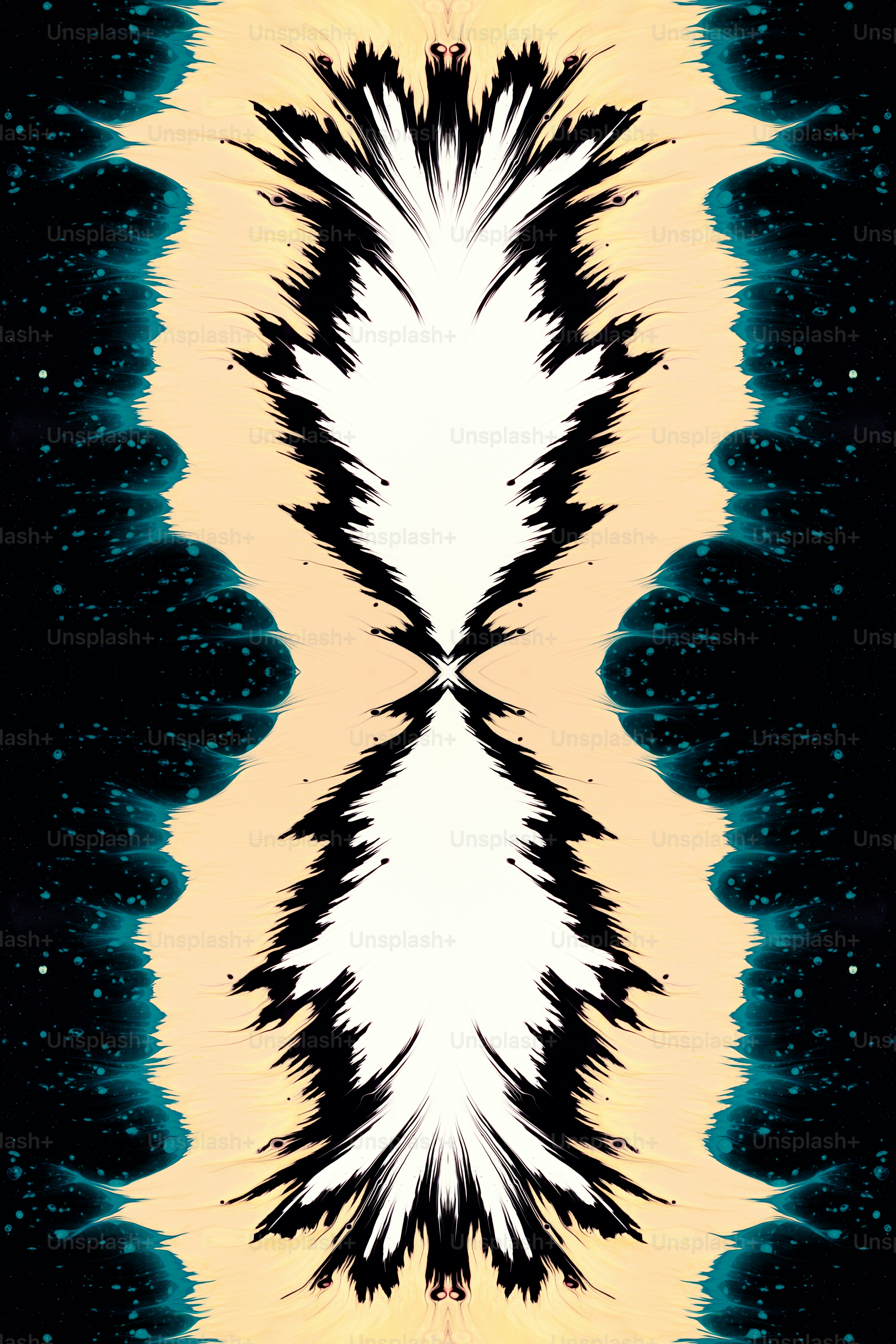 un motif noir et blanc avec un fond jaune