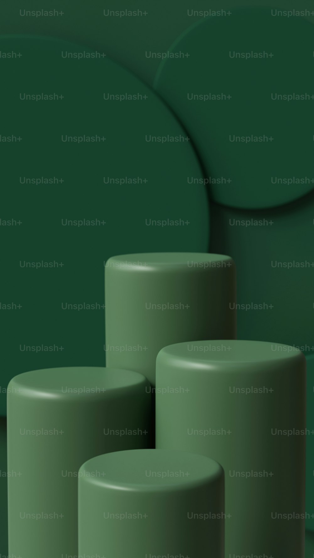 a group of green stools sitting next to each other