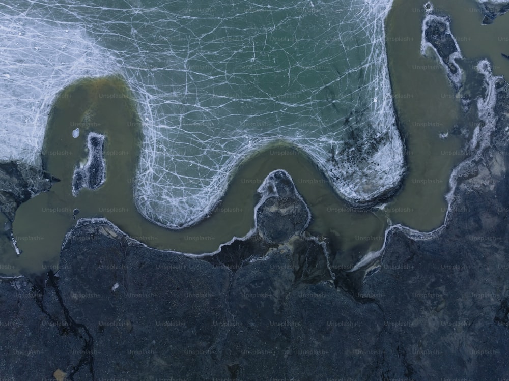 an aerial view of a body of water