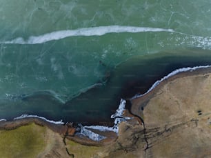 an aerial view of a body of water