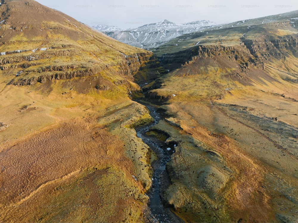 a river running through a valley surrounded by mountains