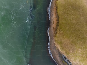 an aerial view of a body of water