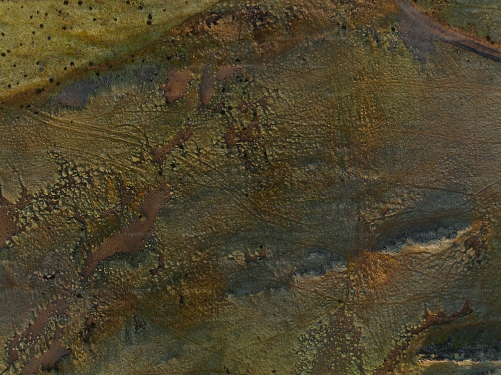 Una vista de cerca de una superficie marrón y verde