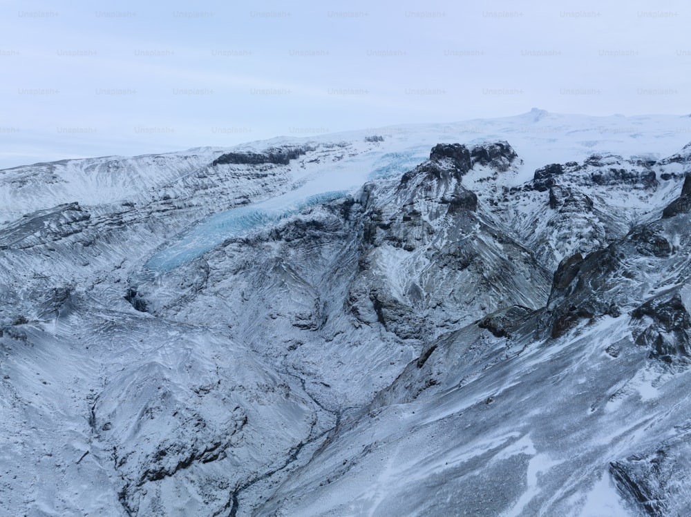 a snow covered mountain with a glacier in the distance