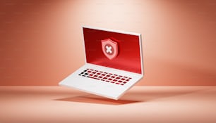 화면에 빨간색 방패가있는 노트북