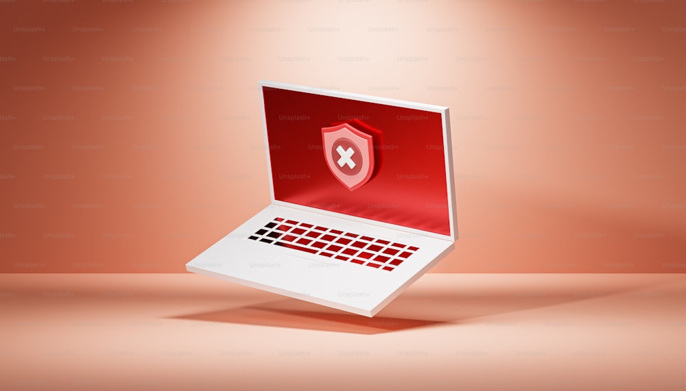 a laptop with a red shield on the screen