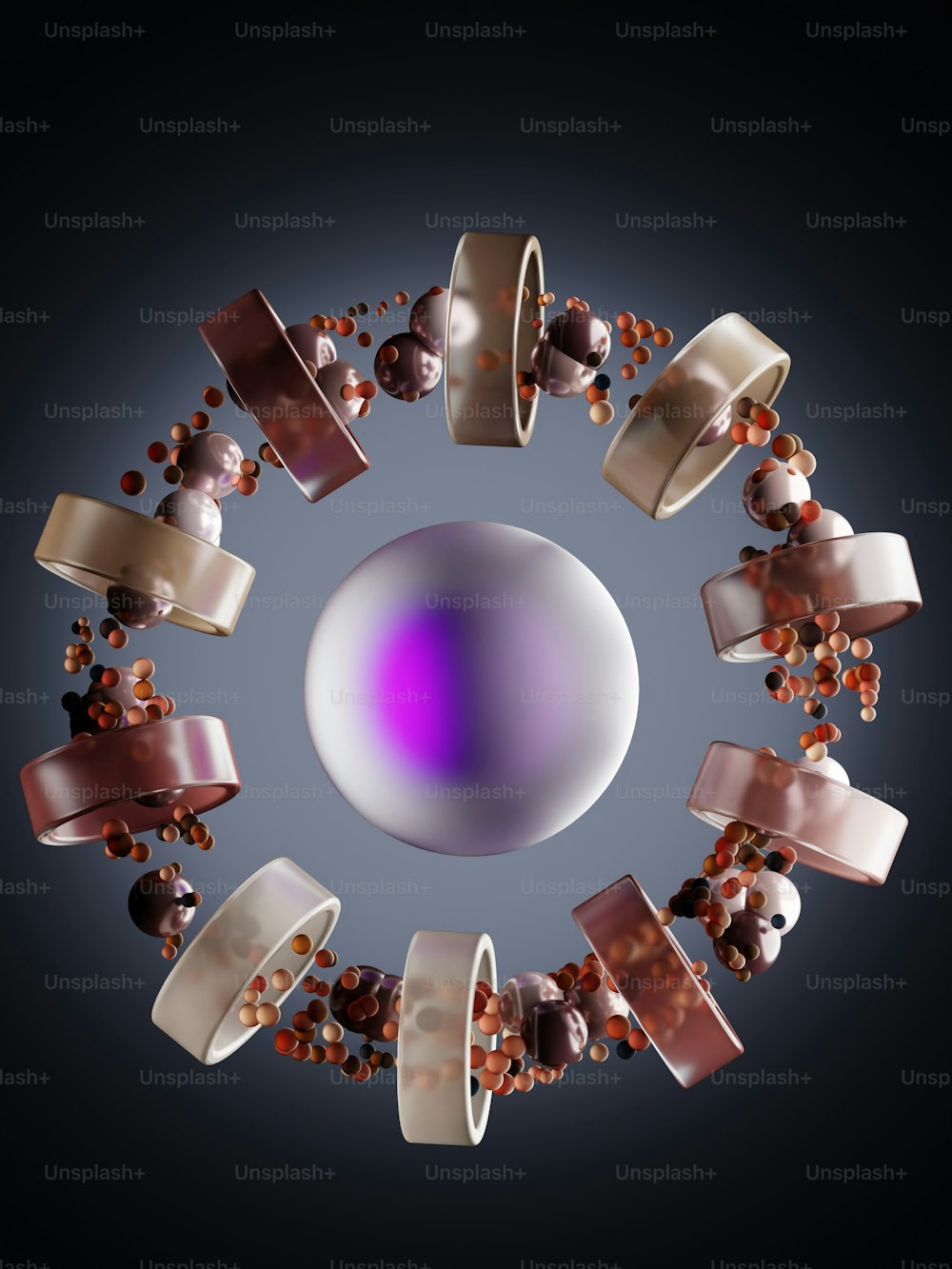 a circle of rings with a purple center in the middle