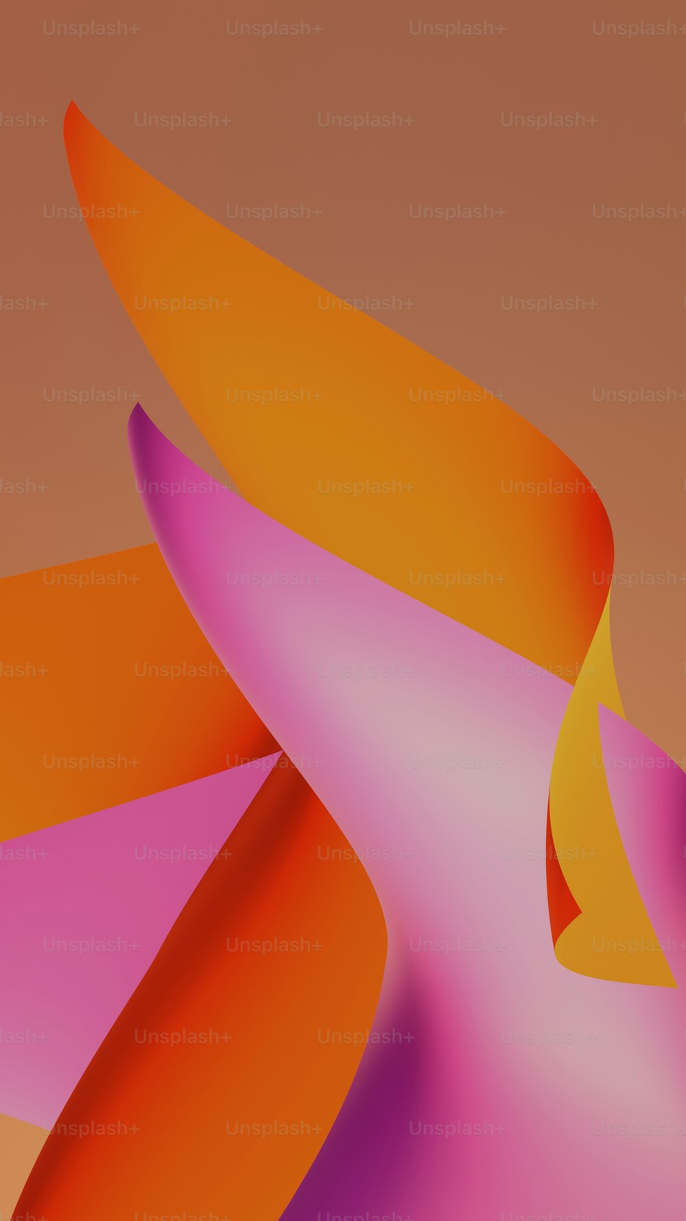 an orange and pink abstract design on a brown background