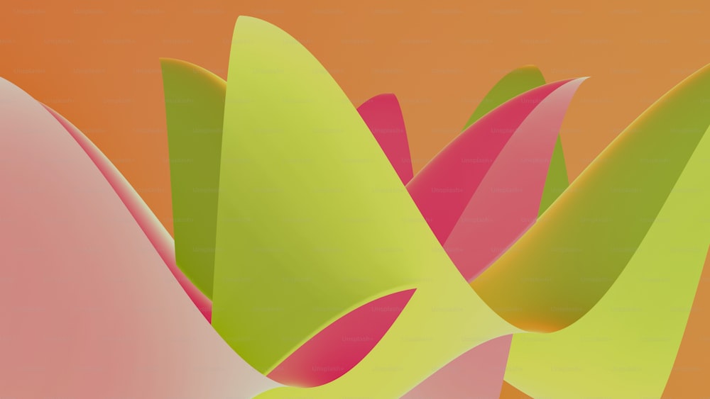 an abstract image of pink, green, and yellow shapes