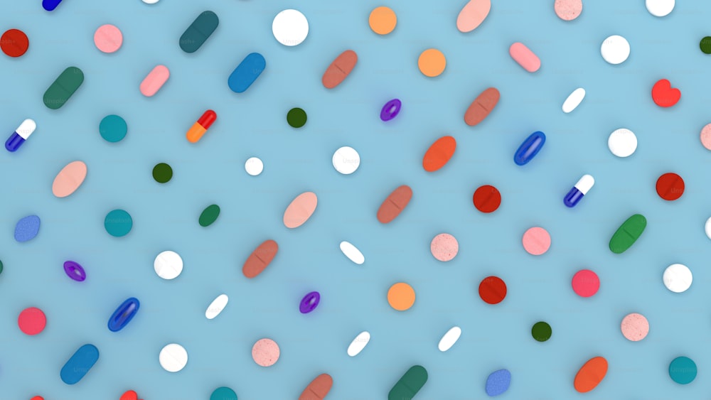 multicolored confetti on a blue background