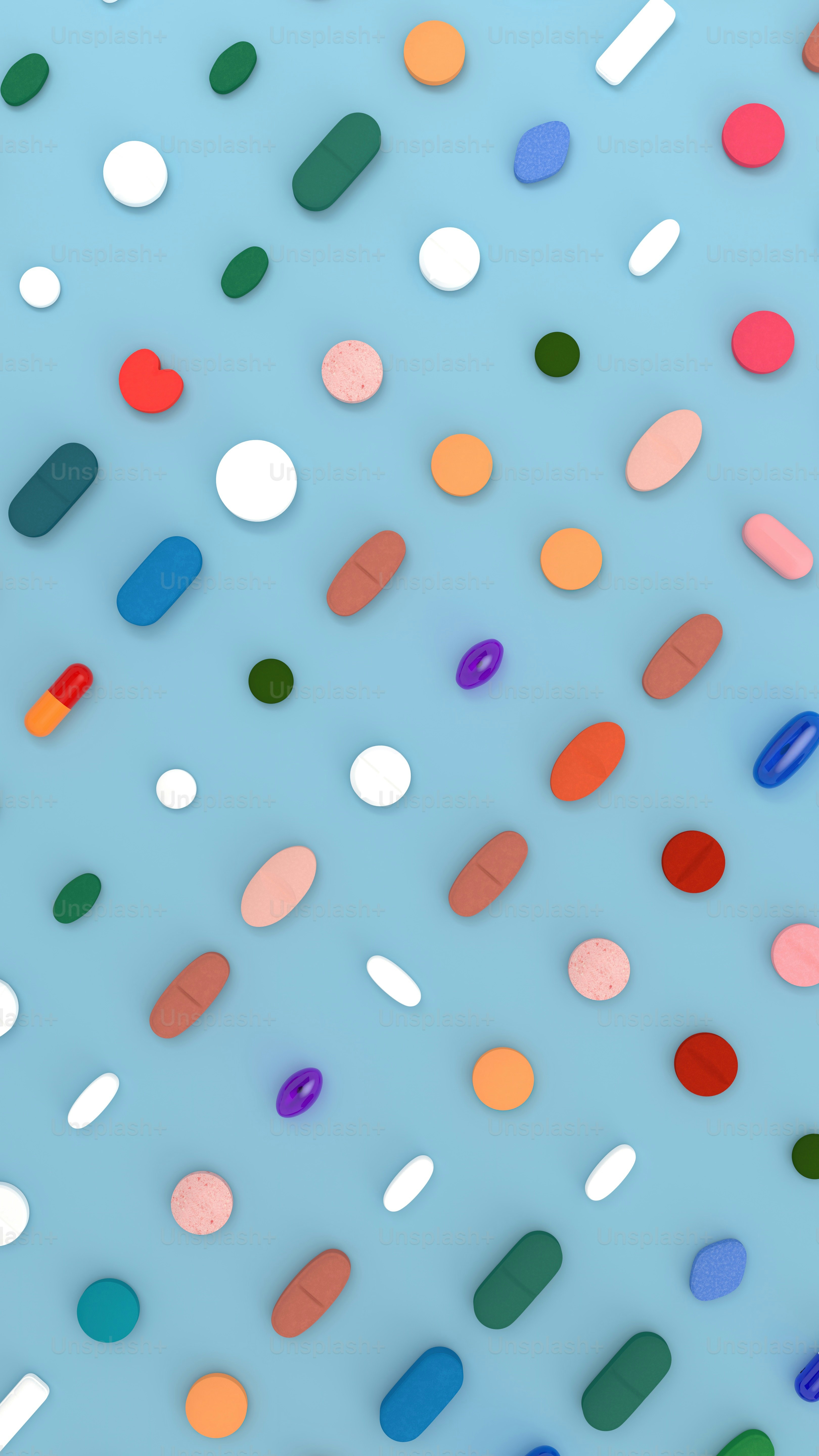 青の背景に色とりどりのドット