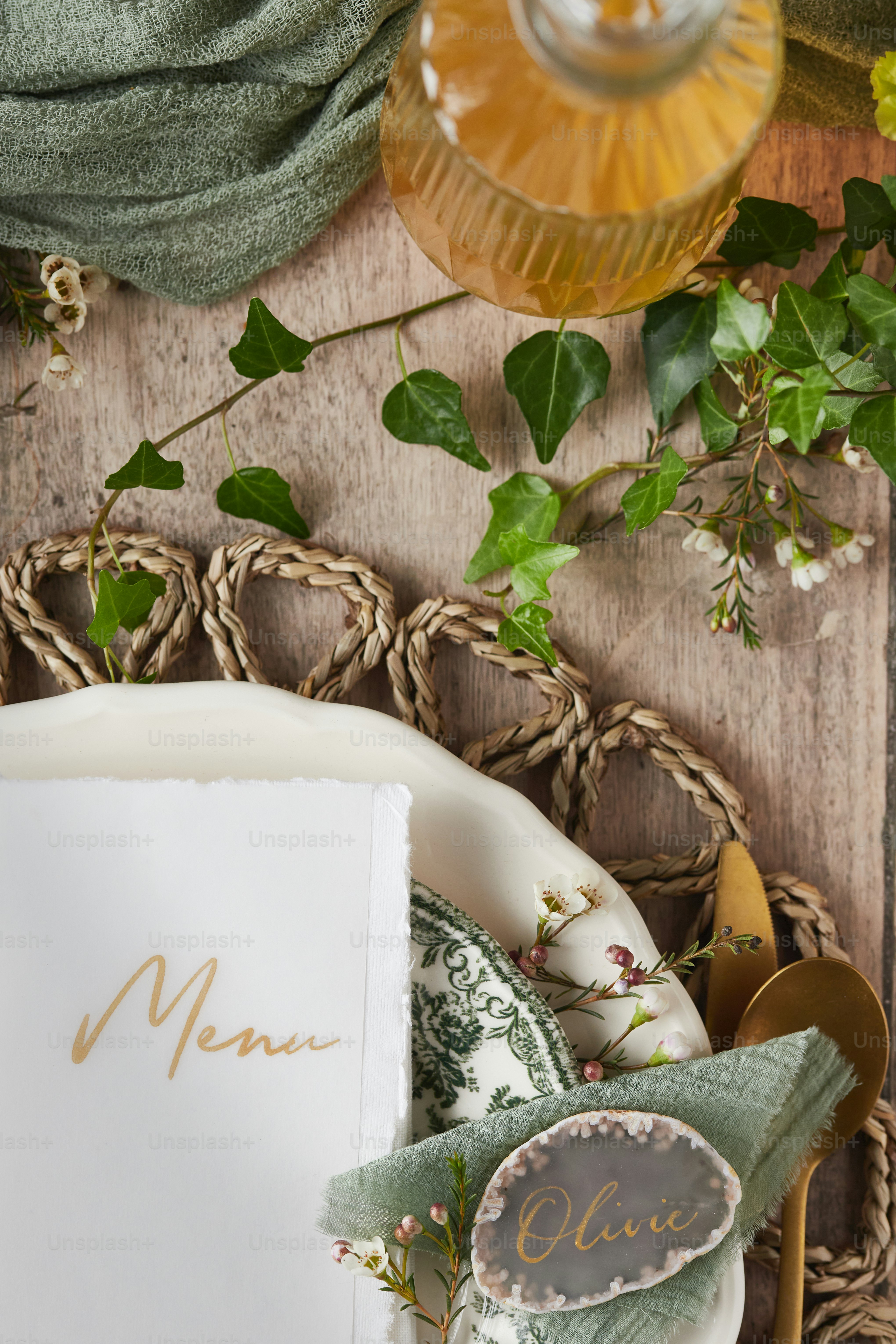 A table setting with a menu and place settings photo – Wedding menu ...