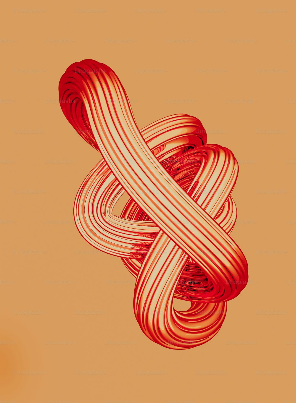 a red and white knot on an orange background