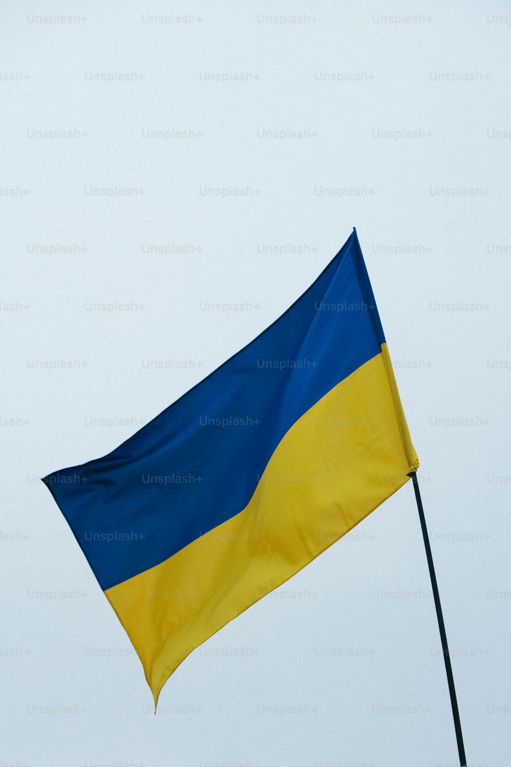 a blue and yellow flag flying in the sky