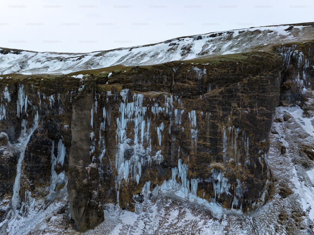 a very tall waterfall covered in ice and snow