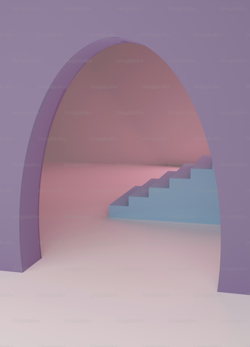 un conjunto de escaleras en una habitación púrpura y azul