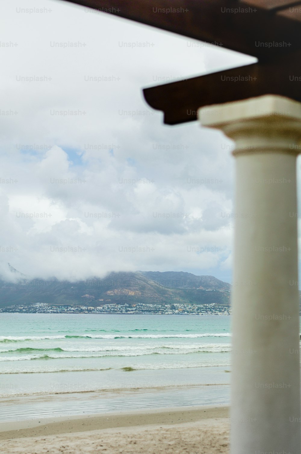 a view of the ocean from a beach