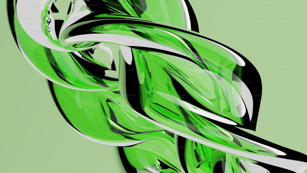 a painting of a green and white swirl