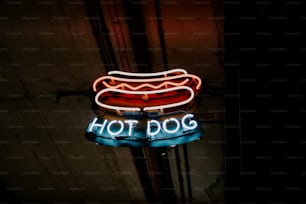 Un'insegna al neon che dice hot dog su di esso