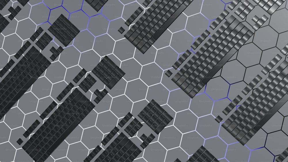 a computer generated image of a bunch of hexagonal structures