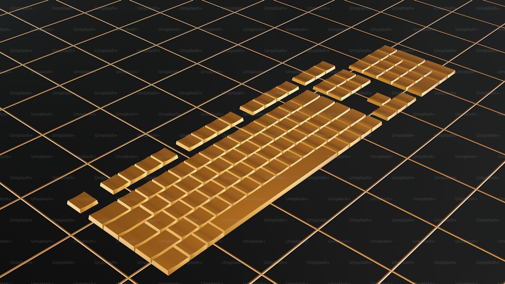 a computer keyboard on a tiled floor