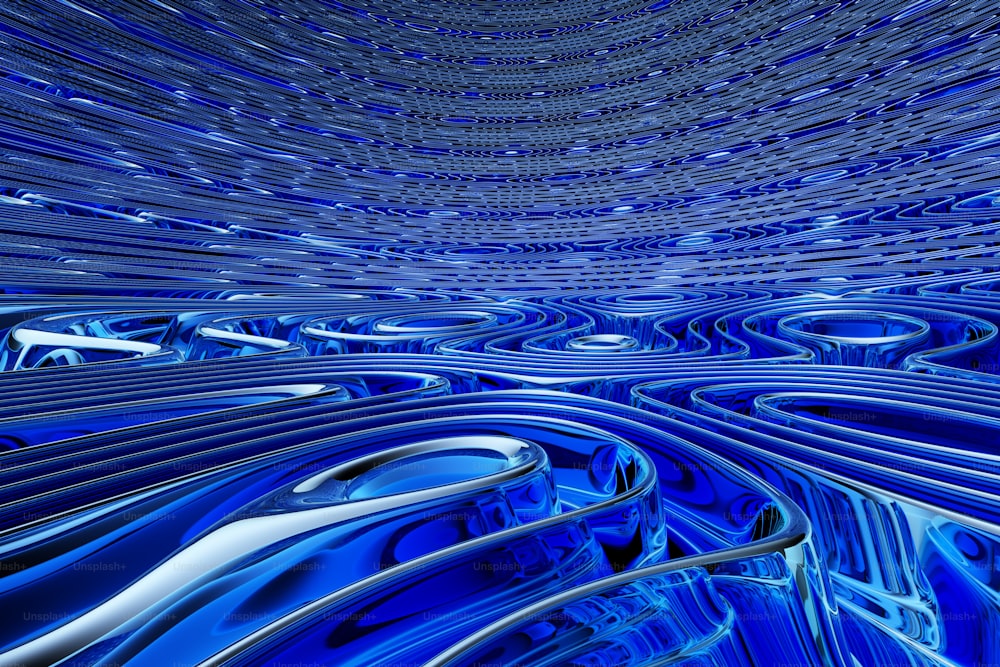 a blue abstract background with lines and curves