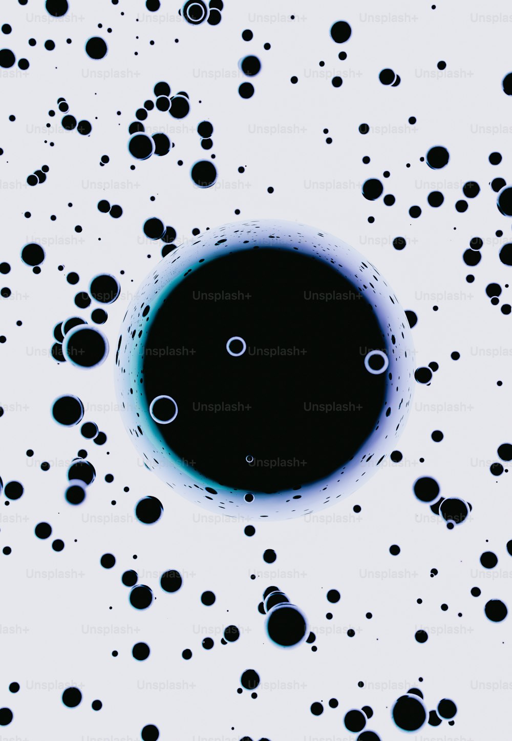 a black circle surrounded by black and white circles