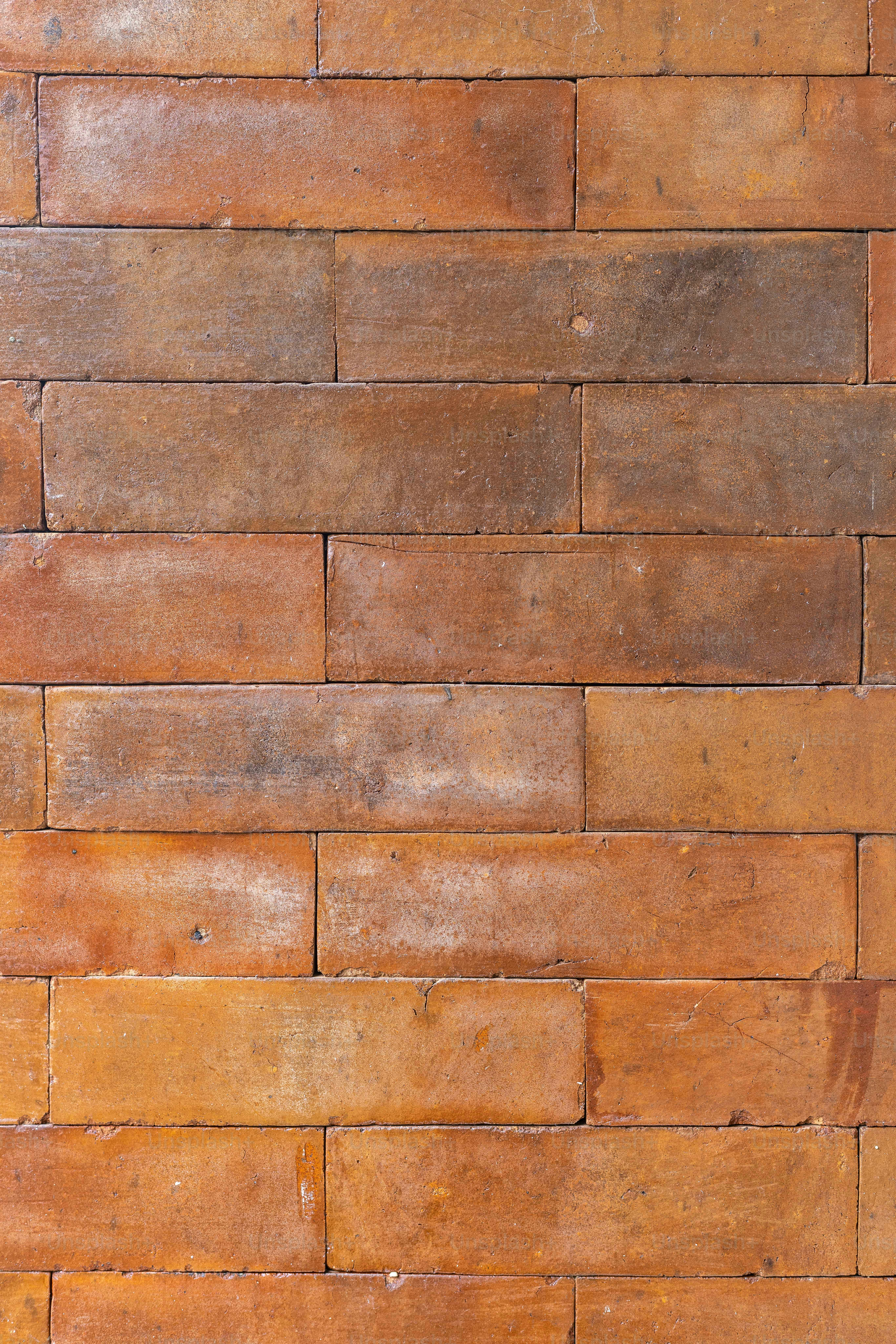 벽돌 벽 옆에 앉아 있는 빨간 소화전