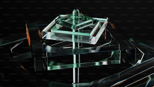 a glass sculpture is shown on a black surface