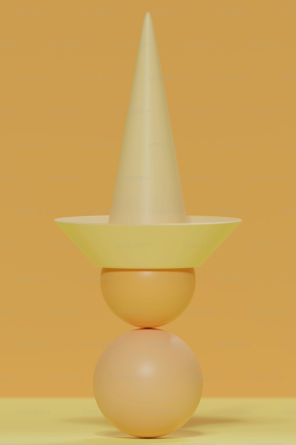un objet jaune avec un cône blanc sur le dessus