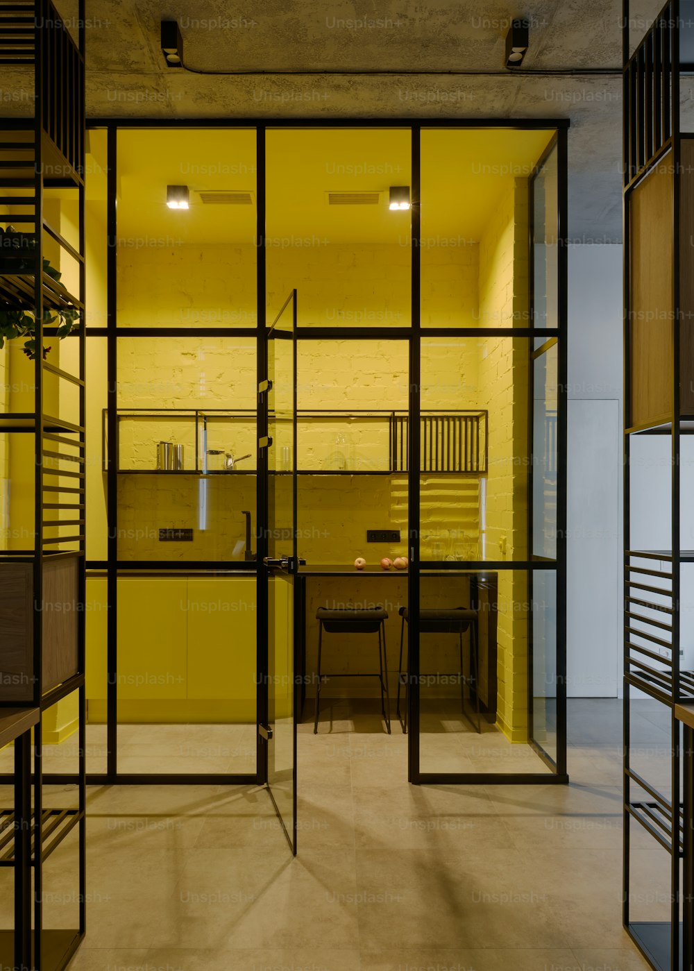 a room that has some glass doors in it