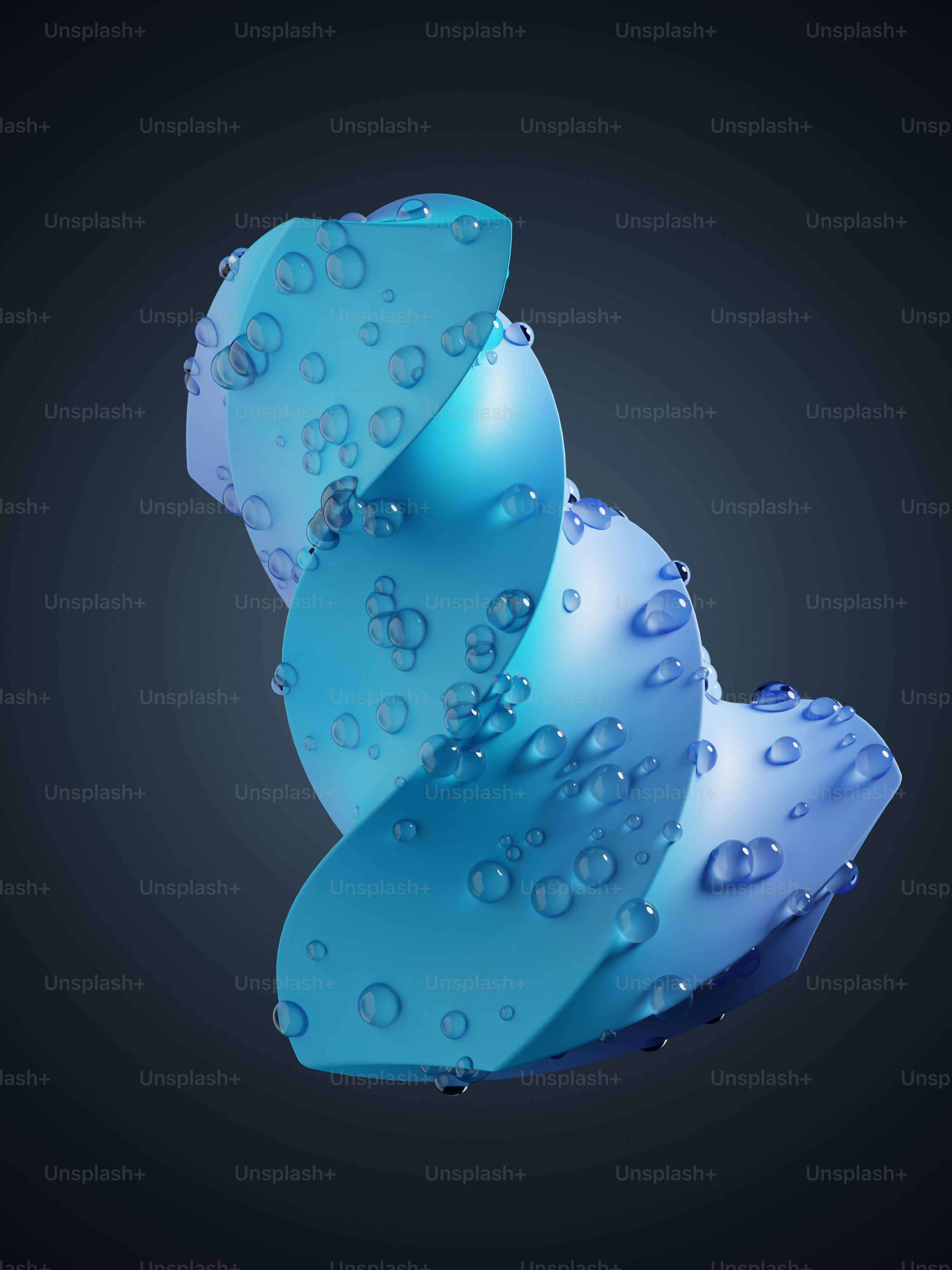 a blue object with water droplets on it