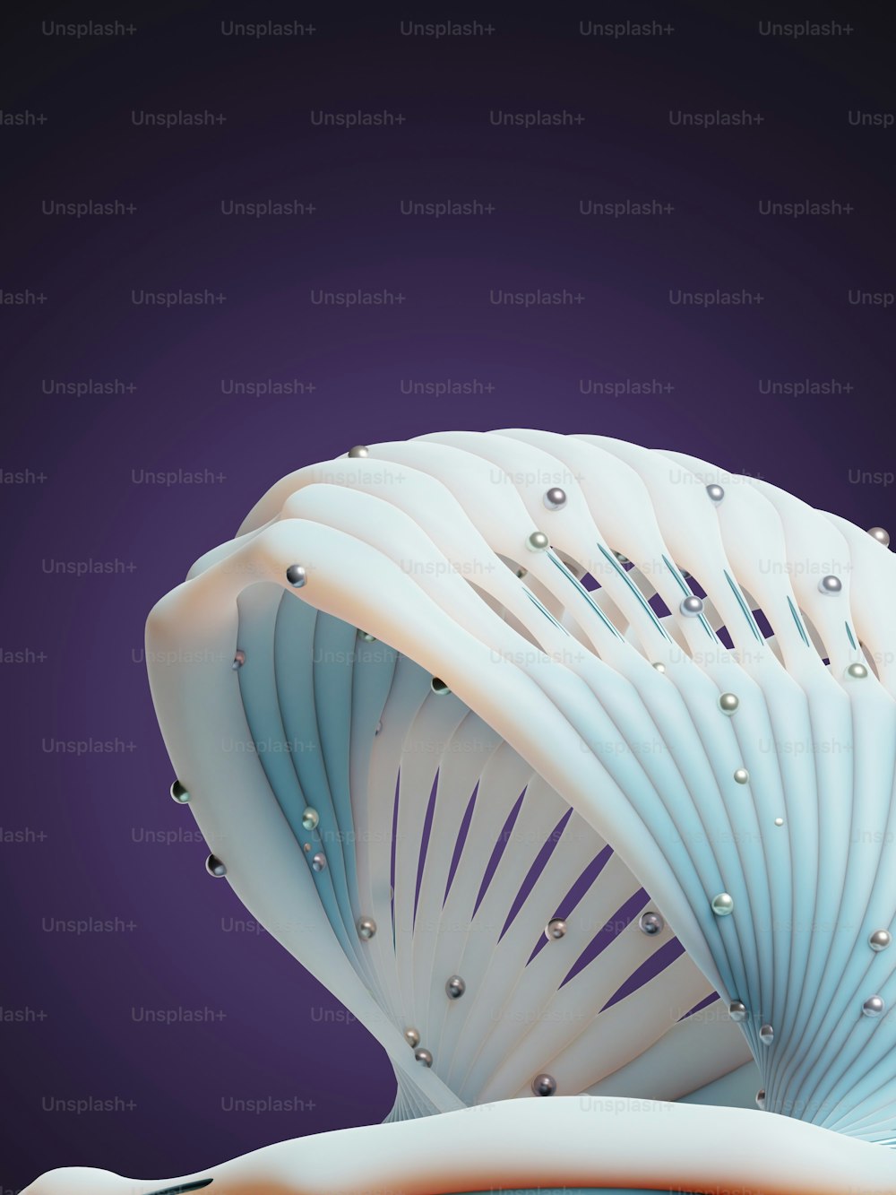 a close up of a white shell on a purple background