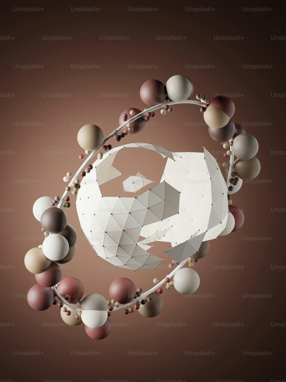 a stylized image of a soccer ball surrounded by balls