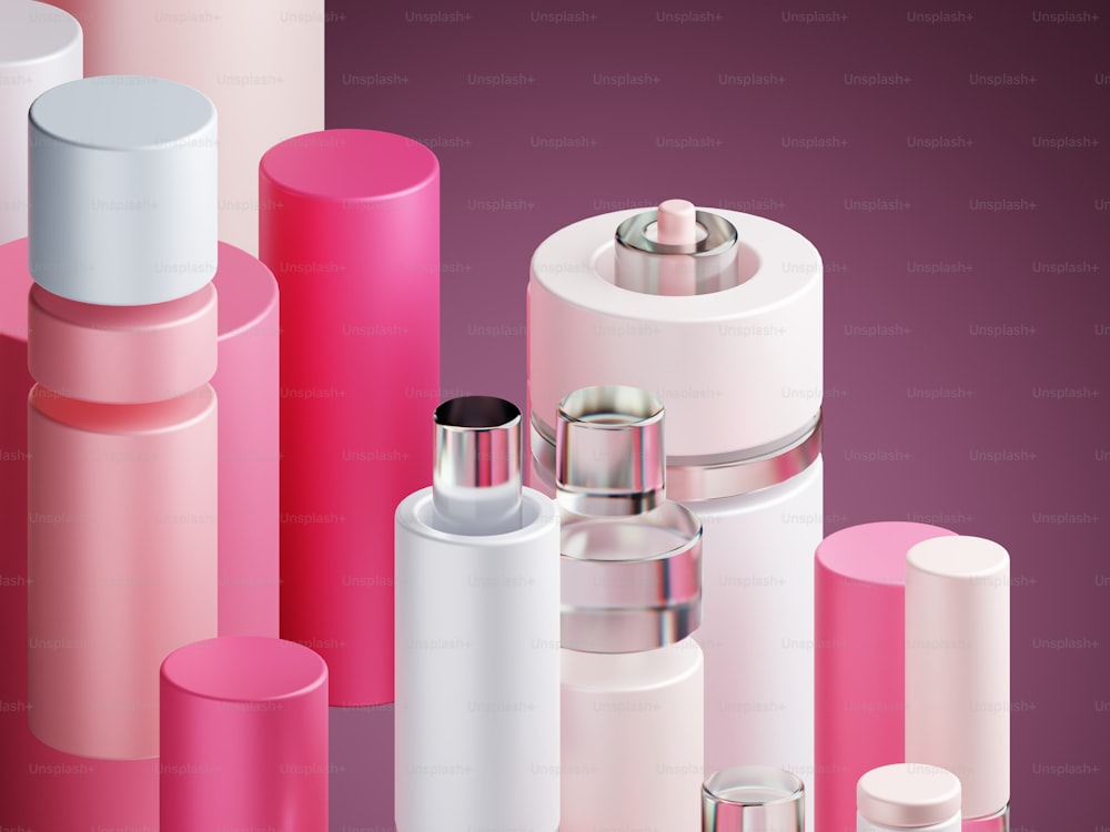 a group of pink and white cylindrical objects